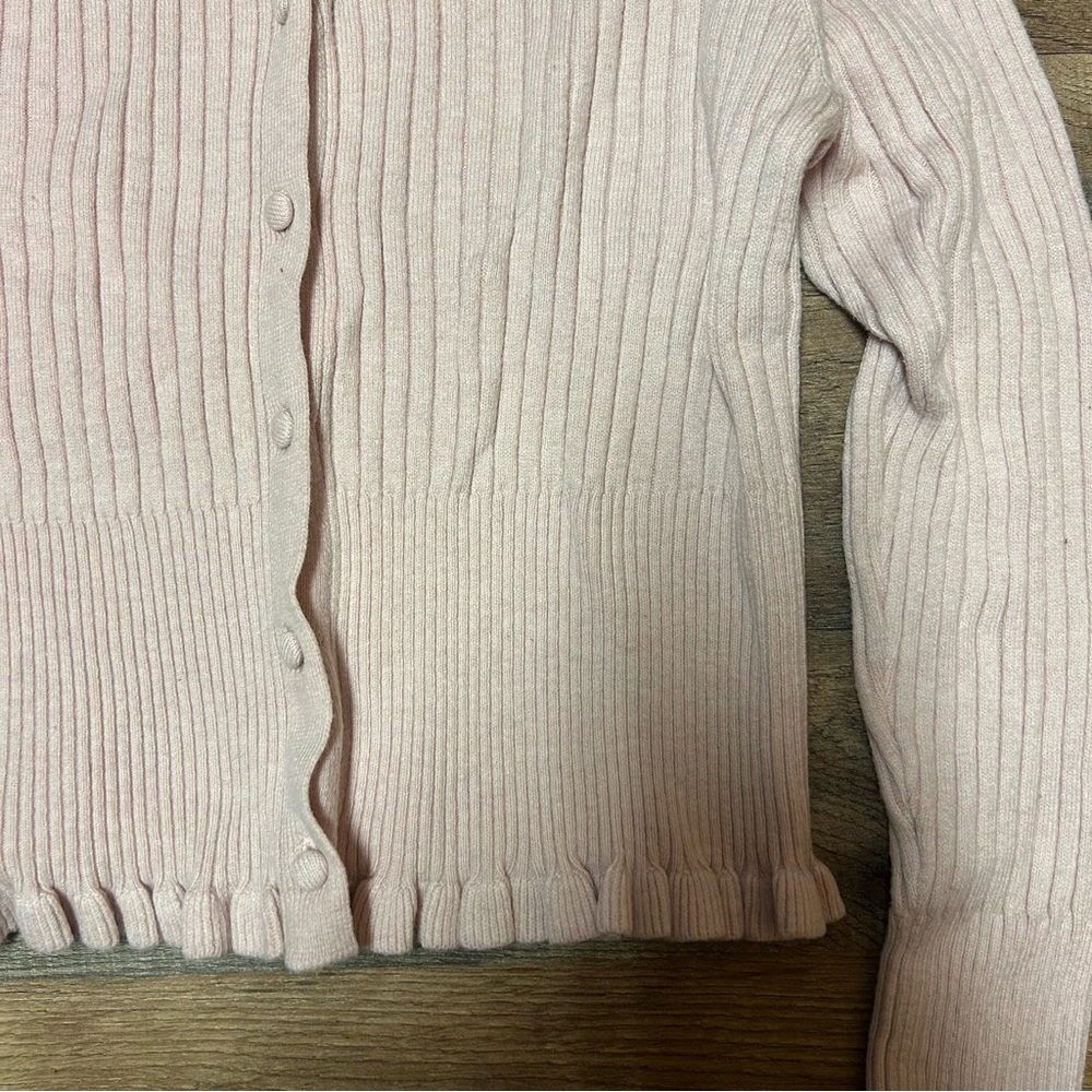 wild fable pastel pink ribbed button up lettuce edge cardigan - Picture 3 of 5